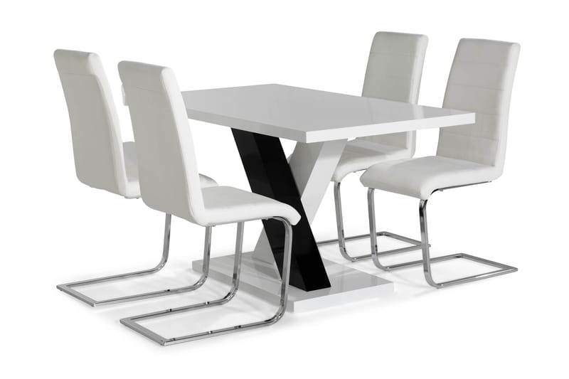 Spisegruppe Mendoza 140 cm med 4 Jack Stol - Hvit|Svart|Svart PU|Krom - Møbler - Bord - Spisegruppe