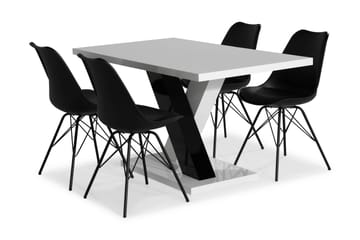 Spisegruppe Mendoza 140 cm med 4 Scale Stol - Hvit|Svart|Svart PU - Møbler - Bord - Spisegruppe