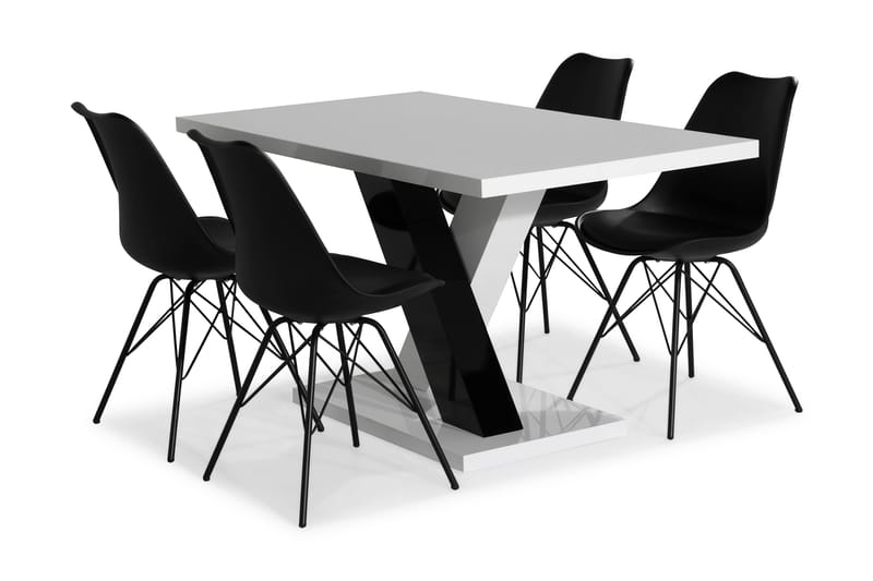 Spisegruppe Mendoza 140 cm med 4 Scale Stol - Hvit|Svart|Svart PU - Møbler - Bord - Spisegruppe