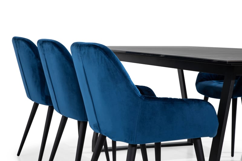Spisegruppe Mila 200 cm med 6 Khloe stoler Fløyel - Svart | Blå | Fløyel - Spisegruppe