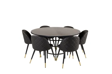 Spisegruppe Möbelfashion Copenhagen spisegruppe 140 cm rund med 6 Velvet-stoler Svart/GULL - Møbler - Bord - Spisegruppe
