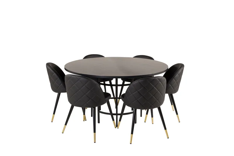 Spisegruppe Möbelfashion Copenhagen spisegruppe 140 cm rund med 6 Velvet-stoler Svart/GULL - Møbler - Bord - Spisegruppe