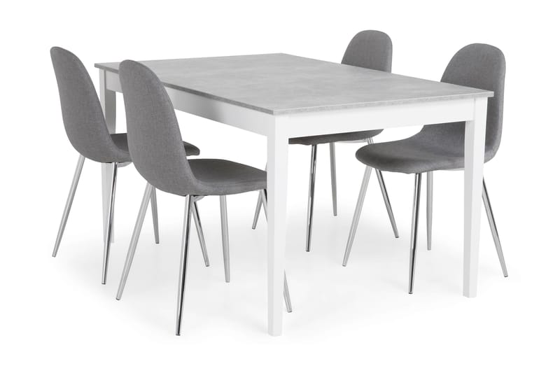 Spisegruppe Montague 140 cm Betong/Hvit/Grå/Krom - 4 Naira Stoler - Møbler - Bord - Spisegruppe