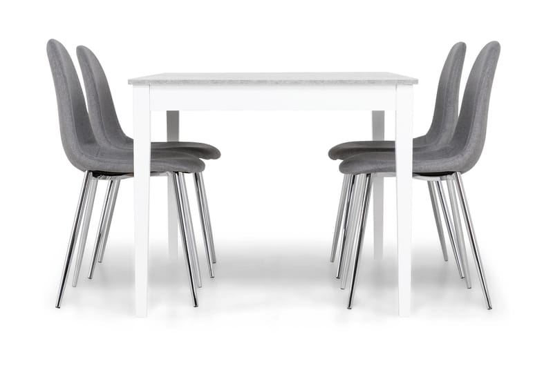 Spisegruppe Montague 140 cm Betong/Hvit/Grå/Krom - 4 Naira Stoler - Møbler - Bord - Spisegruppe