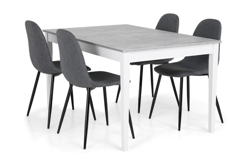 Spisegruppe Montague 140 cm Betong/Hvit/Grå/Svart - 4 Naira Stoler - Spisegruppe