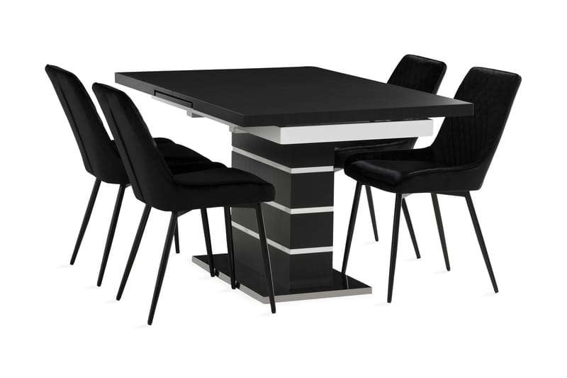 Spisegruppe Mueller Utvidbar 140 cm inkl. 4 Allavare stol - Hvit / Svart - Spisegruppe