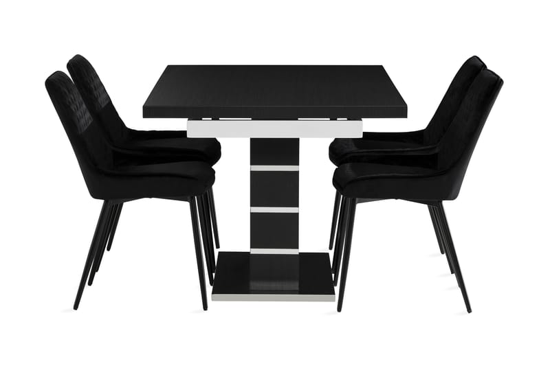 Spisegruppe Mueller Utvidbar 140 cm inkl. 4 Allavare stol - Hvit / Svart - Spisegruppe
