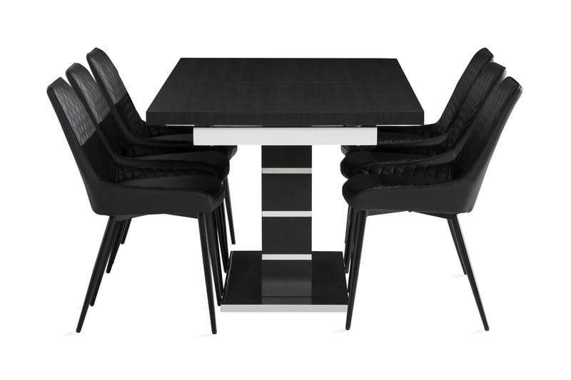 Spisegruppe Mueller Utvidbar 180 cm inkl. 6 Allavare stol - Svart - Spisegruppe