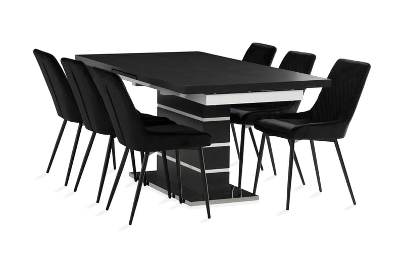 Spisegruppe Mueller Utvidbar 180 cm inkl. 6 Allavare stol - Svart - Spisegruppe