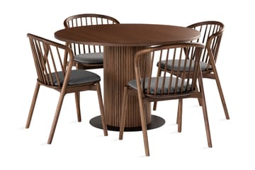 Spisegruppe Neandir 120 cm Rund inkl. 4 Neandir Stoler - Valnøtt - Møbler - Bord - Spisegruppe