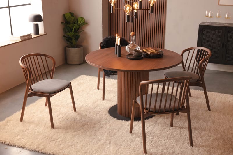 Spisegruppe Neandir 120 cm Rund inkl. 4 Neandir Stoler - Valnøtt - Møbler - Bord - Spisegruppe