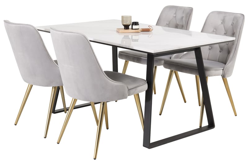Spisegruppe Netanya med 4 Chantor Lyx Fløyelsstoler - Møbler - Bord - Spisegruppe