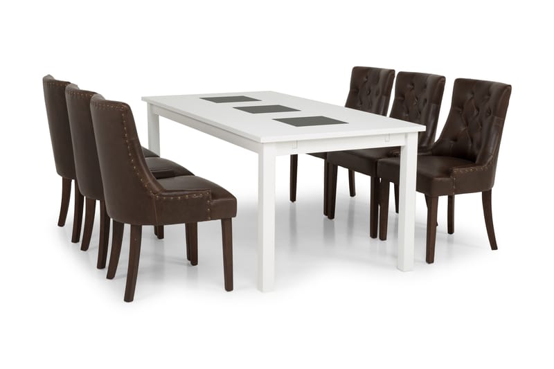 Spisegruppe Octavia 180 cm med 6 Hermione Lenestol - Hvit|Brun Vintage - Møbler - Bord - Spisegruppe