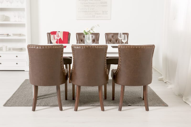 Spisegruppe Octavia 180 cm med 6 Hermione Lenestol - Hvit|Brun Vintage - Møbler - Bord - Spisegruppe