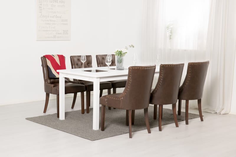 Spisegruppe Octavia 180 cm med 6 Hermione Lenestol - Hvit|Brun Vintage - Møbler - Bord - Spisegruppe