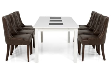 Spisegruppe Octavia 180 cm med 6 Hermione Lenestol - Hvit|Brun Vintage - Møbler - Bord - Spisegruppe