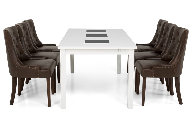 Spisegruppe Octavia 180 cm med 6 Hermione Lenestol - Hvit|Brun Vintage - Møbler - Bord - Spisegruppe
