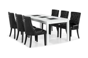 Spisegruppe Octavia 180 cm med 6 Hermione Lenestol - Hvit|Svart Vintage - Møbler - Bord - Spisegruppe