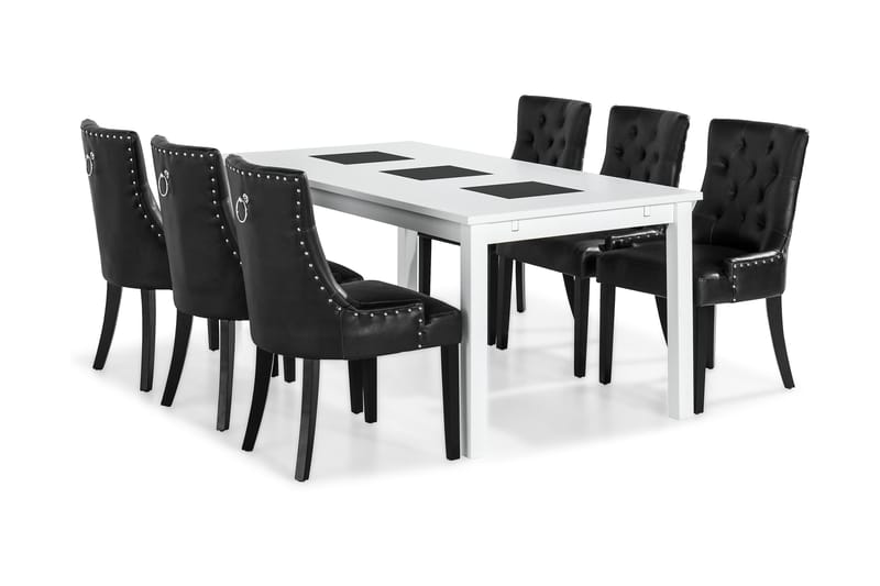 Spisegruppe Octavia 180 cm med 6 Hermione Lenestol - Hvit|Svart Vintage - Møbler - Bord - Spisegruppe