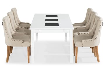 Spisegruppe Octavia Hvit/Beige/Vintageben - Beige|Træben - Møbler - Bord - Spisegruppe