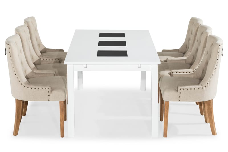 Spisegruppe Octavia Hvit/Beige/Vintageben - Beige|Træben - Møbler - Bord - Spisegruppe