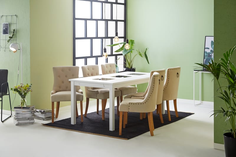 Spisegruppe Octavia Hvit/Beige/Vintageben - Beige|Træben - Møbler - Bord - Spisegruppe