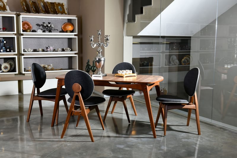 Spisegruppe Rodrigue 160 cm med 4 Spisestoler - Valnøtt/Antrasitt - Møbler - Bord - Spisegruppe