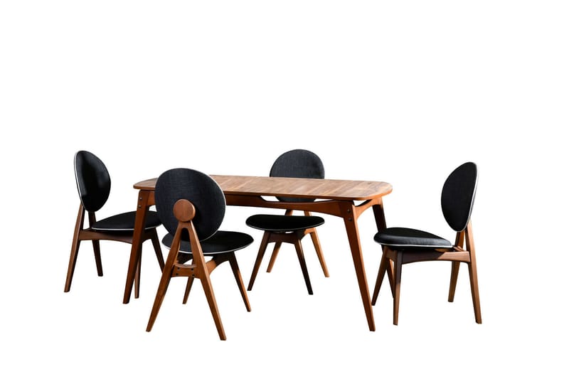 Spisegruppe Rodrigue 160 cm med 4 Spisestoler - Valnøtt/Antrasitt - Møbler - Bord - Spisegruppe