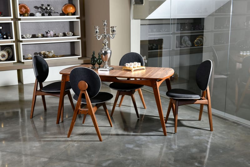Spisegruppe Rodrigue 160 cm med 4 Spisestoler - Valnøtt/Antrasitt - Møbler - Bord - Spisegruppe