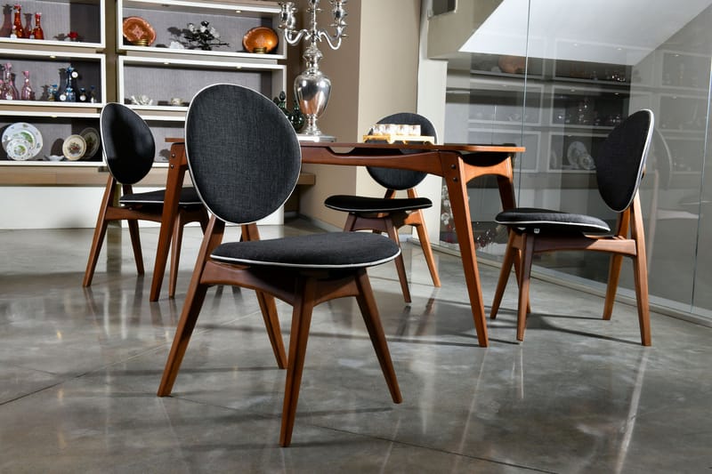 Spisegruppe Rodrigue 160 cm med 4 Spisestoler - Valnøtt/Antrasitt - Møbler - Bord - Spisegruppe