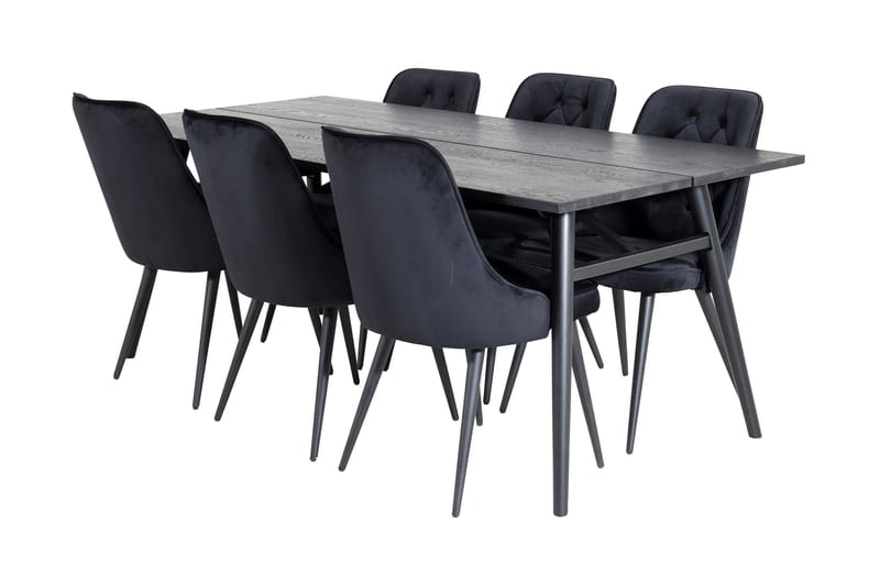 Spisegruppe Sediza 195 cm inkl. 6 Chantor Lyx Fløyelsstoler, Svart