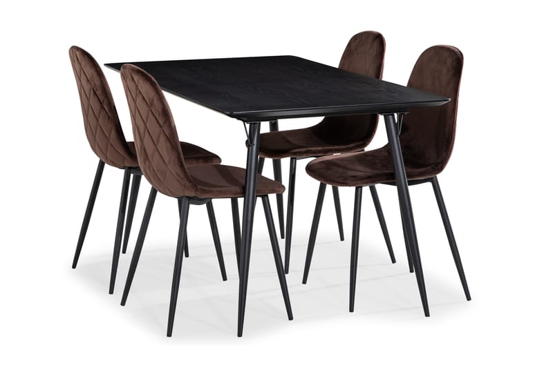 Spisegruppe Steph 140 cm med 4 Naira Spisestoler Fløyel - Spisegruppe