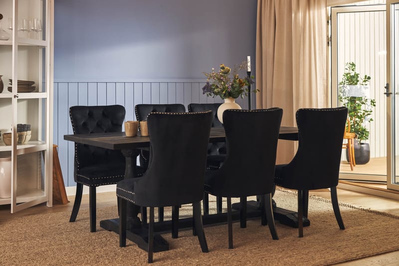 Spisegruppe Suzon 200 cm inkl. 6 Lossmen Stoler Fløyel - Brun - Oppbevaring - Oppbevaringsmøbler - Sideboard & skjenk