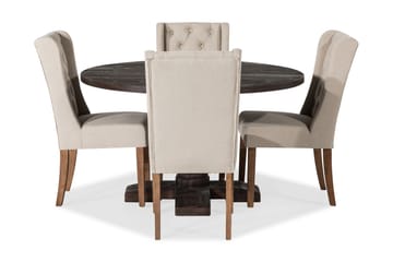 Spisegruppe Suzon Rund 130 cm med 4 Isolde Stol - Vintage Alm|Beige - Møbler - Bord - Spisegruppe