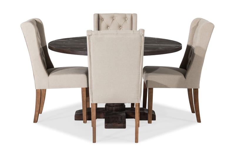 Spisegruppe Suzon Rund 130 cm med 4 Isolde Stol - Vintage Alm|Beige - Møbler - Bord - Spisegruppe