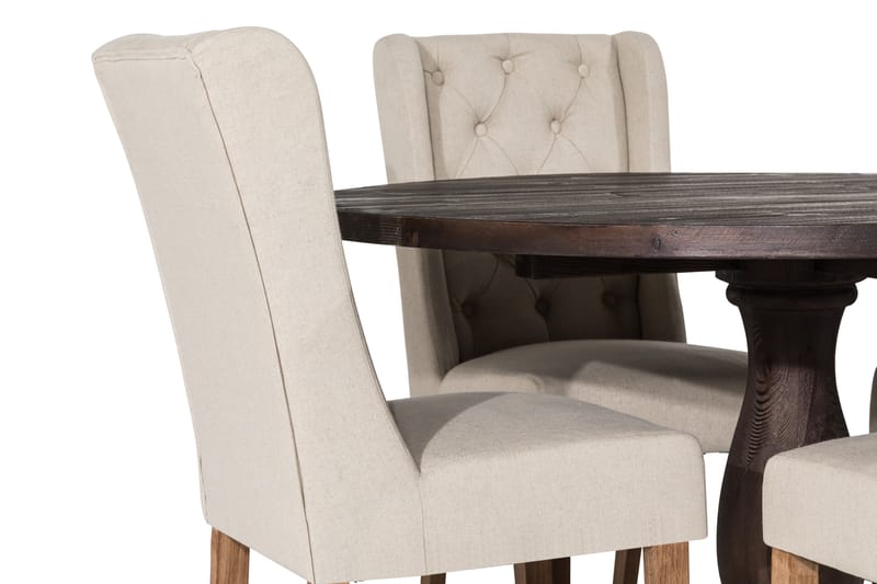 Spisegruppe Suzon Rund 130 cm med 4 Isolde Stol - Vintage Alm|Beige - Møbler - Bord - Spisegruppe