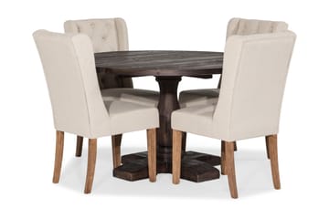 Spisegruppe Suzon Rund 130 cm med 4 Isolde Stol - Vintage Alm|Beige - Møbler - Bord - Spisegruppe