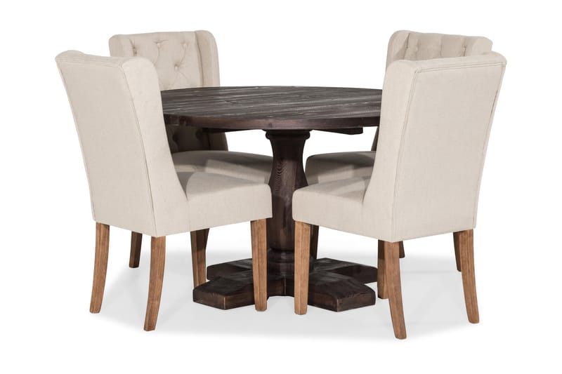 Spisegruppe Suzon Rund 130 cm med 4 Isolde Stol - Vintage Alm|Beige - Møbler - Bord - Spisegruppe