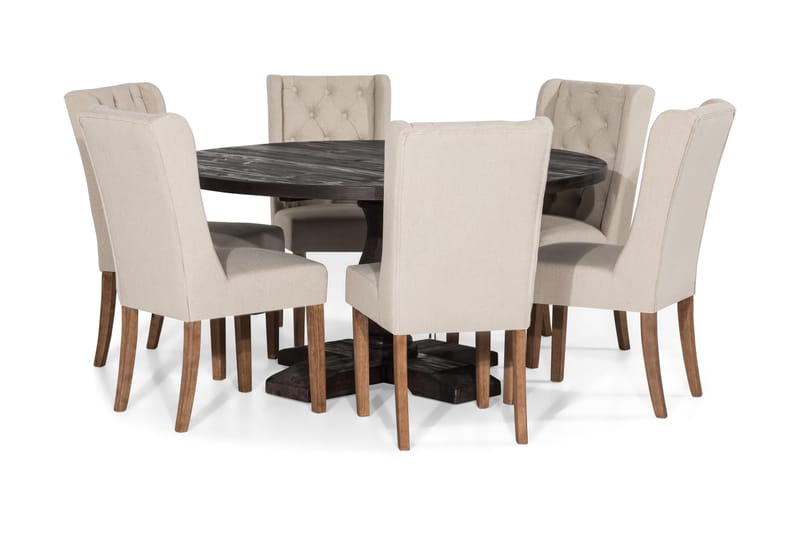 Spisegruppe Suzon Rund 150 cm med 6 Isolde Stol - Vintage Alm|Beige - Møbler - Bord - Spisegruppe