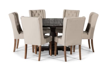 Spisegruppe Suzon Rund 150 cm med 6 Isolde Stol - Vintage Alm|Beige - Møbler - Bord - Spisegruppe