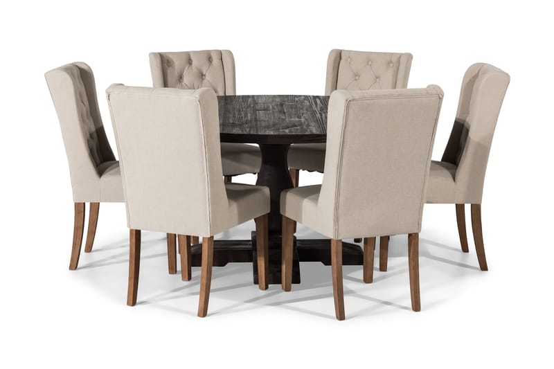 Spisegruppe Suzon Rund 150 cm med 6 Isolde Stol - Vintage Alm|Beige - Møbler - Bord - Spisegruppe