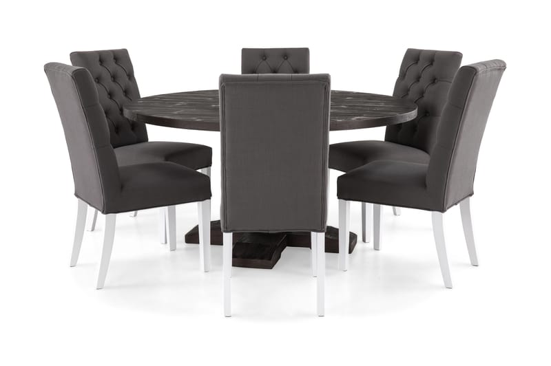 Spisegruppe Suzon Rund 150 cm Vintage Alm/Mørkgrå - Møbler - Bord - Spisegruppe