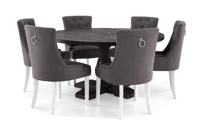 Spisegruppe Suzon Rund 150 cm Vintage Alm/Mørkgrå/HHvit - Møbler - Bord - Spisegruppe