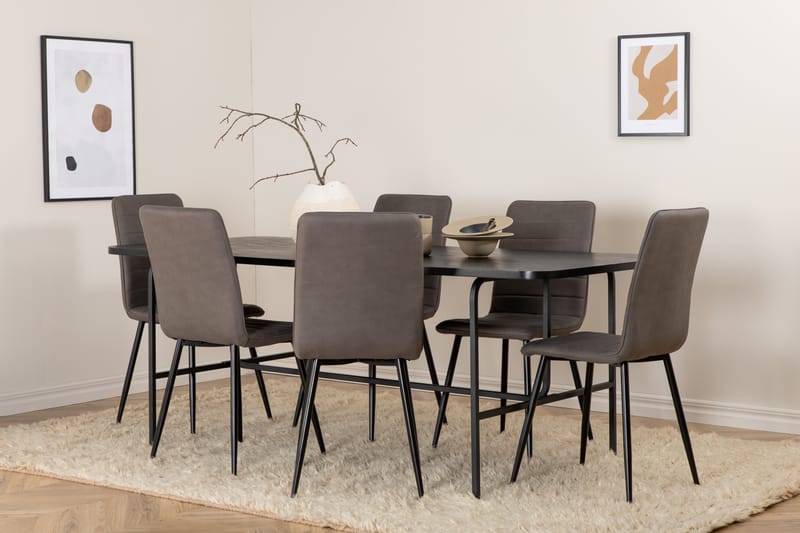 Spisegruppe Unnao 200 cm inkl. 6 Donmon Stoler - Svart/Grå - Møbler - Bord - Spisegruppe