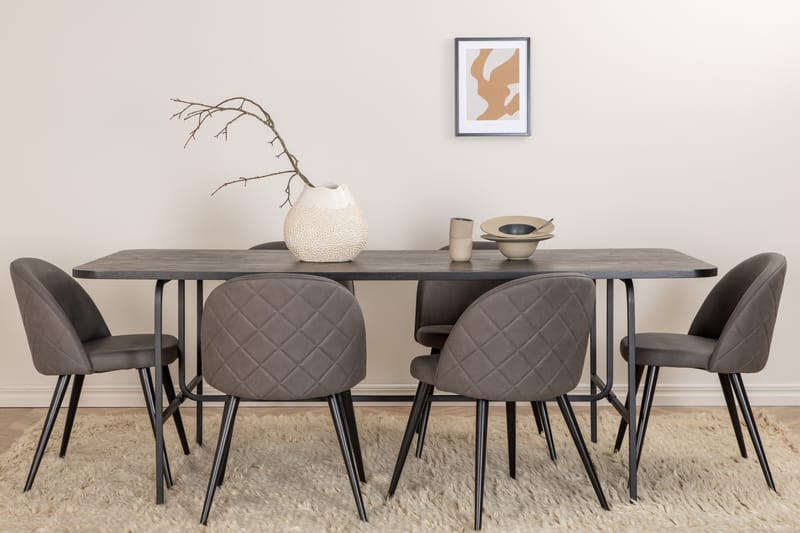 Spisegruppe Unnao 200 cm inkl. 6 Vomeli Stoler - Svart/Grå - Møbler - Bord - Spisegruppe