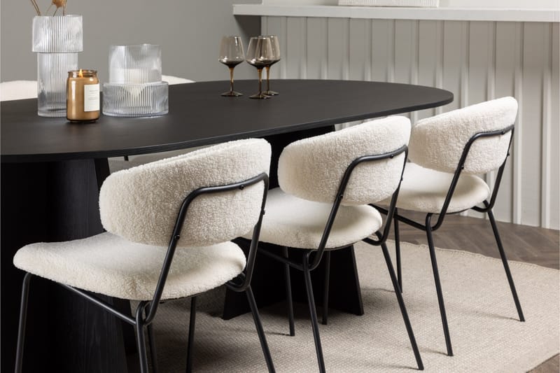 Spisegruppe Venture Home Bootcut ovalt spisebord – svart/svart finér + Chico spisestol – svart/hvit bouclé _6 Svart - Møbler - Bord - Spisegruppe