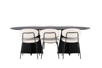 Spisegruppe Venture Home Bootcut ovalt spisebord – svart/svart finér + Chico spisestol – svart/hvit bouclé _6 Svart - Møbler - Bord - Spisegruppe