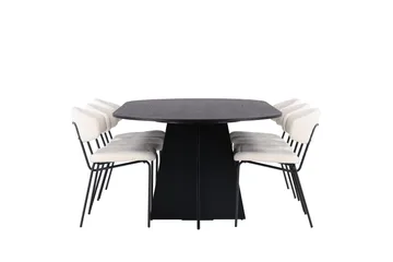 Spisegruppe Venture Home Bootcut ovalt spisebord – svart/svart finér + Chico spisestol – svart/hvit bouclé _6 Svart - Møbler - Bord - Spisegruppe
