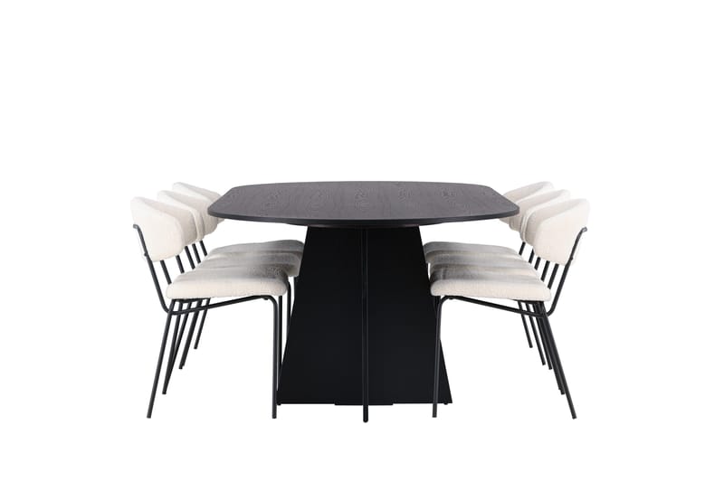 Spisegruppe Venture Home Bootcut ovalt spisebord – svart/svart finér + Chico spisestol – svart/hvit bouclé _6 Svart - Møbler - Bord - Spisegruppe