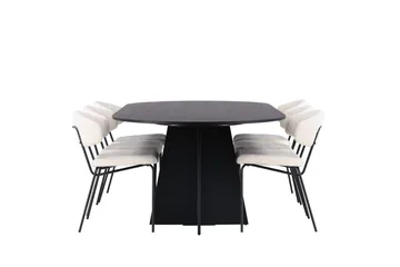 Spisegruppe Venture Home Bootcut ovalt spisebord – svart/svart finér + Chico spisestol – svart/hvit bouclé _6 Svart - Møbler - Bord - Spisegruppe